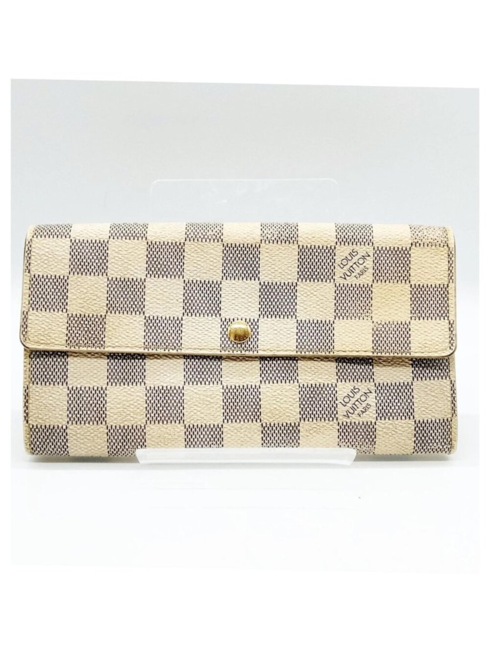 Authentic Louis Vuitton Damier Azur Sarah Wallet White Checkered LV Long Wallet - Picture 2 of 8